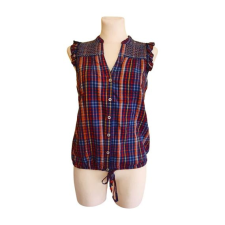  Q/S kék kockás női ujjatlan blúz (méret: 38) blúz