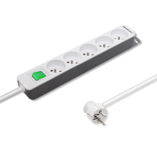 Qoltec 230V Túlfeszültség védő elosztó 5 aljzatos 1.8m - Fehér (50290) hosszabbító, elosztó