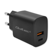 Qoltec 52377 Power Pro 1x USB Type-C / 1x USB Type-A GaN Hálózati töltő - Fekete (30W) mobiltelefon kellék