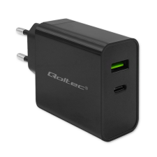 Qoltec 52378 Super Quick 1x USB Type-C / 1x USB Type-A Hálózati töltő - Fekete (45W) (52378) mobiltelefon kellék