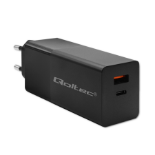Qoltec 52382 Power Pro 1x USB Type-C / 1x USB Type-A GaN Hálózati töltő - Fekete (100W) (52382) mobiltelefon kellék