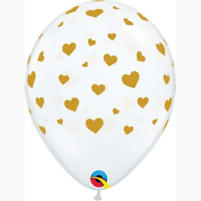Qualatex 11 inch-es Random Hearts-a-Rnd DMC Gold Lufi party kellék