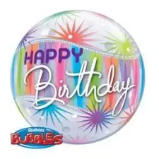Qualatex Birthday Sorbet Starburst Szülinapi Héliumos Buborék Lufi, 56 cm party kellék