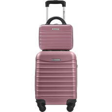 Quasar & Co. Kabinkocsi szett kozmetikai táskával, Quasar & Co.®, Line modell, kivehető kerekek, számjegy, 4 kerék 360 fokban, teleszkópos fogantyú, 40x30x20 cm/28x22x14 cm, ABS, púderrózsaszín
