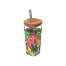 Quokka Cube, üvegpohár szilikon bevonattal Pink Jungle, 540ml, 40057 termosz