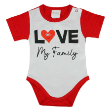  &quot;Love my family&quot; feliratos rövid ujjú baba body piros kombidressz, body