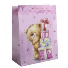 Qx Ajándéktasak maci mintával, 18 x 23 cm - Rózsaszín party kellék