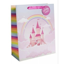 Qx Ajándéktasak mesebeli kastély mintával, 31 x 42 cm - Rózsaszín party kellék