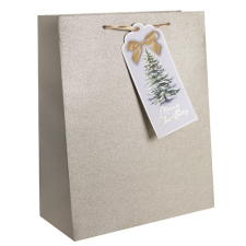 Qx Dísztasak glitteres karácsonyi 26x32 cm arany kártyával ajándéktasak