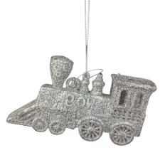 QX-Impex Ezüst színű vonat dísz 12cm karácsonyi dekoráció