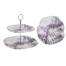 QX-IMPEX KFT IRIS 2 szintes üveg sütikínáló levendula minta 20cm+25cm (102022) tányér és evőeszköz