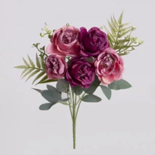 Qx Művirágcsokor, rózsa 30cm 7 virágfej, 5 ág sötét rózsaszín dekorációs kellék