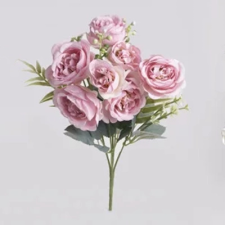Qx Művirágcsokor, rózsa 30cm 7 virágfej, 5 ág világos rózsaszín dekorációs kellék
