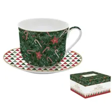  R2S.1454FACH Porcelán reggelizőcsésze+alj 400ml, dobozban, Atmosphere, Fancy Christmas konyhai eszköz