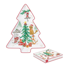  R2S.1481CHGA Porcelán fenyőtálca 20,5x25,5cm, dobozban, Christmas Gang konyhai eszköz