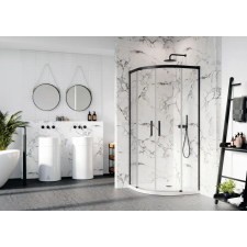 Radaway Idea Black PDD íves fekete zuhanykabin 90x80 átlátszó kád, zuhanykabin