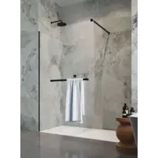 Radaway Modo New Black II Walk-in fekete zuhanyfal törölközőtartóval 155 kád, zuhanykabin