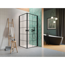 Radaway Nes Black KDD I Factory szögletes fekete zuhanykabin 90x80 átlátszó kád, zuhanykabin