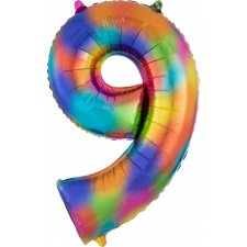 Rainbow óriás szám fólia lufi 9-es, 86*55 cm party kellék