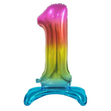  Rainbow, Színes 1-es szám fólia lufi talppal 74 cm party kellék