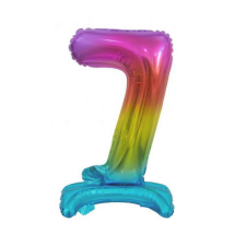  Rainbow, Színes mini 7-es szám fólia lufi talppal 38 cm party kellék