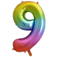  Rainbow, Szivárvány 9-es szám fólia lufi 85 cm party kellék