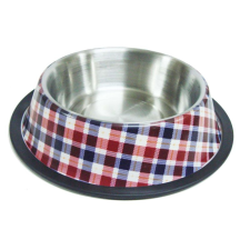 Raintech Tál Fém Etető Gumi Peremmel, Kockás Mintával, 0,7l / 17cm kutyatál