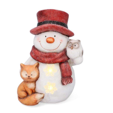 ramiz Karácsonyi hóember figura bagollyal és rókával -37cm LED világítással karácsonyi dekoráció