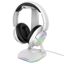 Rampage Fejhallgató állvány - TOWER T14 (fehér, műanyag, USB HUB, RGB) fejhallgató állvány