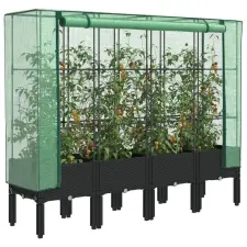  Rattan megjelenésű magaságyás melegháztakaróval 160x40x140 cm kerti tárolás