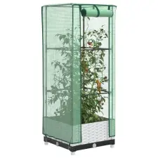  Rattan megjelenésű magaságyás melegháztakaróval 40x40x123 cm kerti tárolás