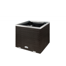 Rattan Polirattan önöntözős virágtartó láda 50x50x43 cm sötétbarna öntözőrendszerrel ellátott cserép kerti dekoráció