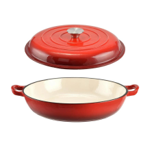  RCK Zománcozott Öntöttvas serpenyő - szeletsütő lábas fedővel 30 cm piros 14017 edény