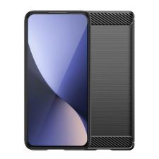  Realme 12 4G / 12 Plus, közepesen ütésálló, szálcsiszolt, karbon minta, fekete tok és táska