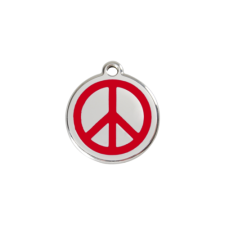 Red Dingo Rozsdamentes békejel mintás acél biléta piros nyakörv, póráz, hám kutyáknak