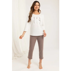 Regina Carmen, hosszú női pizsama, ekrü, nyomott mintás XXL