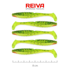 Reiva Zander Power Shad 8cm 5db/cs (Zöld-Narancs Flitter) csali