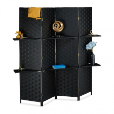 Relax Beltéri térelválasztó paraván 170x180 cm fekete 4 darab térelválasztó panel polcokkal bútor
