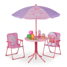 Relax Gyerek asztal szétnyitható székekkel és napernyővel egyszarvú figurás kerti bútor