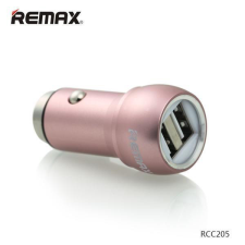 REMAX RCC205 rózsaszín 2USB fém szivartöltőfej 2.4A mobiltelefon kellék