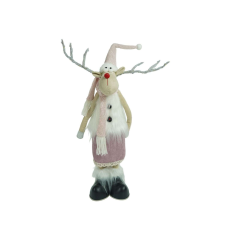  Rénszarvas karácsonyi dísz teleszkópos lábakkal, Flippy, rózsaszín/fehér, textil, 72 cm karácsonyi dekoráció