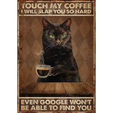 Retro-Gift nagy táblakép - Cat and Coffee 27 cm x 39 cm grafika, keretezett kép