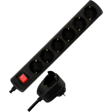 REV 0012692514 230V Elosztó 6+1 aljzatos 2m - Fekete (0012692514 SW) hosszabbító, elosztó