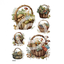  Rizspapir - gombák kosárban dekorációs kellék