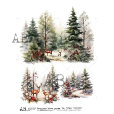  Rizspapir - havas téli táj őzekkel dekorációs kellék