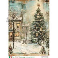  Rizspapir - havas utca fenyővel dekorációs kellék