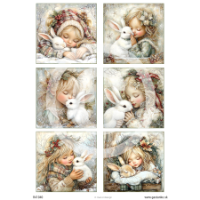  Rizspapír - kislány nyuszival, hat kép dekorációs kellék
