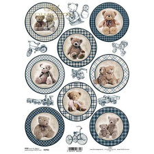  Rizspapír - macik kék körökben dekorációs kellék