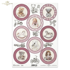  Rizspapír - macik, kislányok rózsaszin körben dekorációs kellék