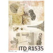  Rizspapír - old-timer autók, levelek és Eiffel torony dekorációs kellék